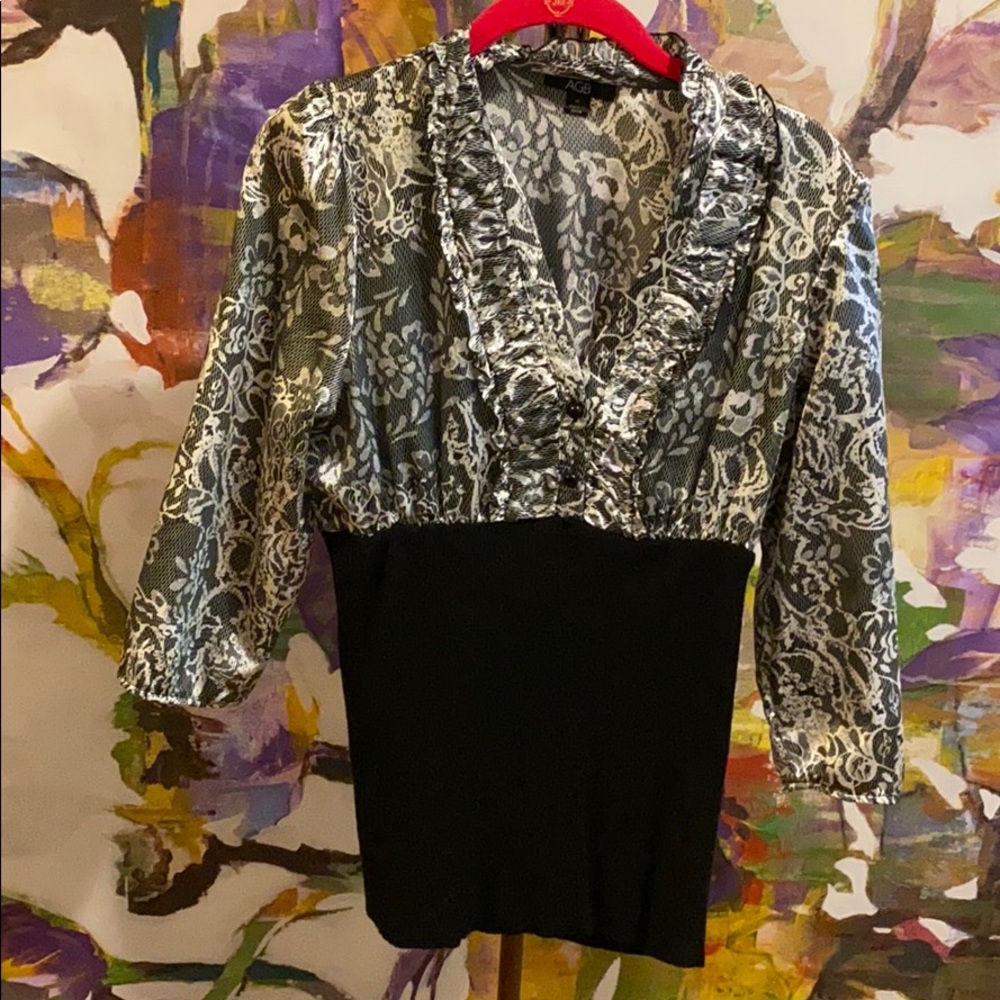 Satin and Knit Body Blouse